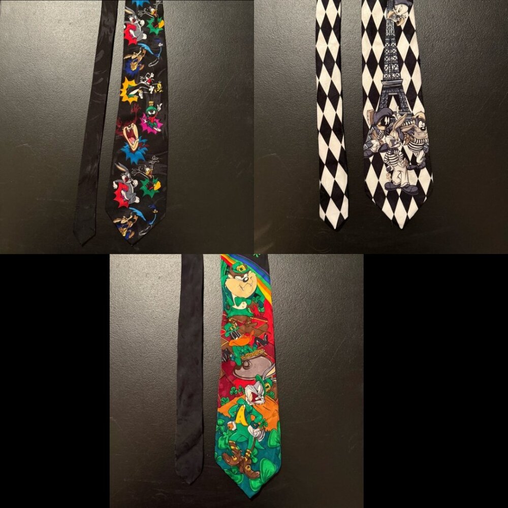 Lot of 3 vintage colorful Looney Tunes Mania character ties EUC